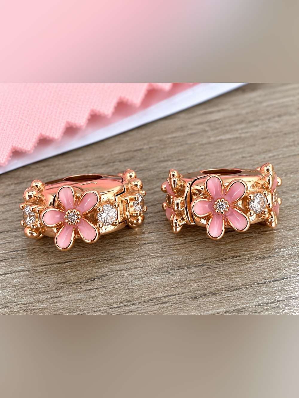 Pandora Rose Gold Pink Flower Clip Charms